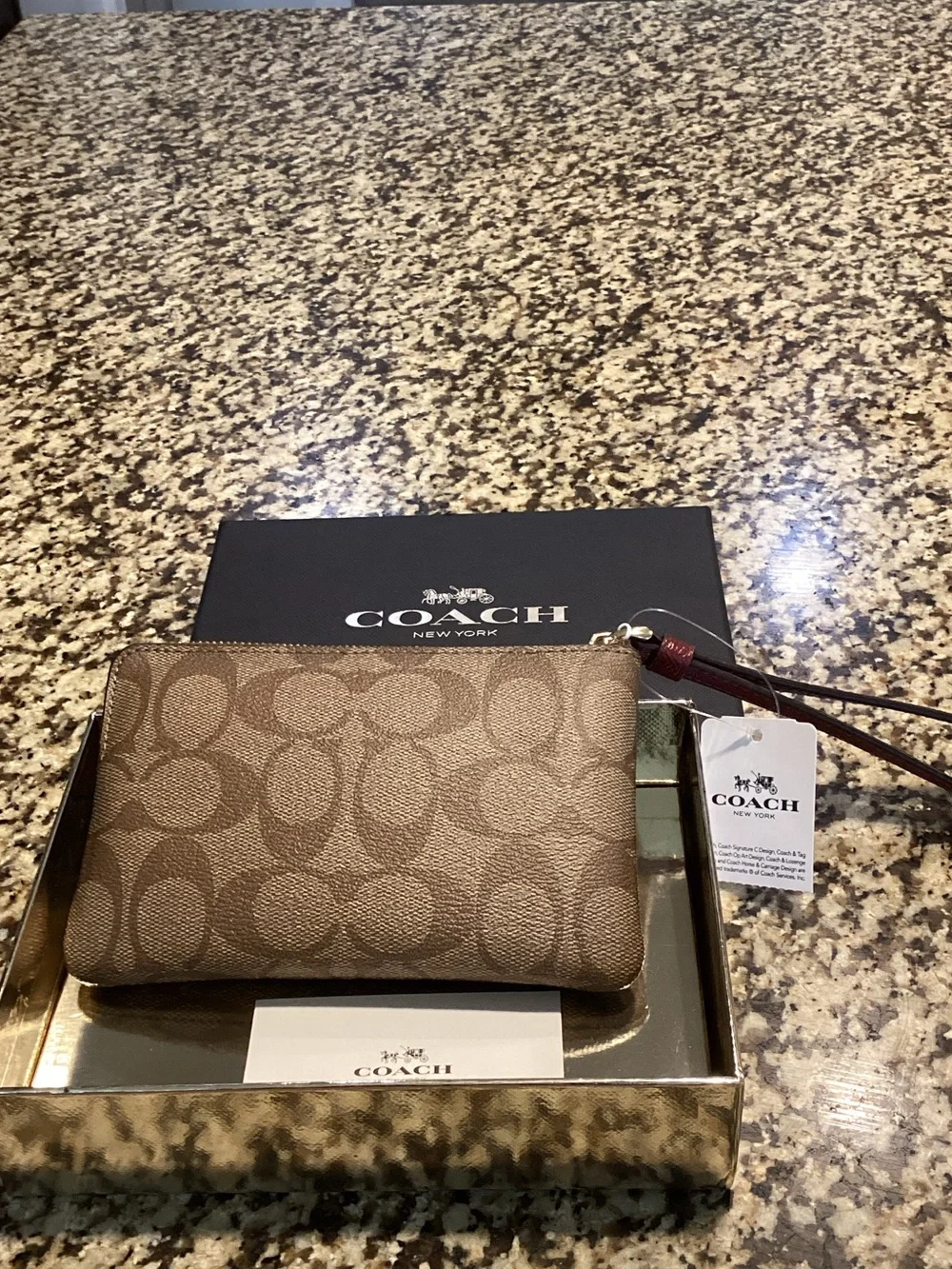 Coach Brown Signature Canvas Wristlet with Red Leather Pocket - Picture 2 of 4